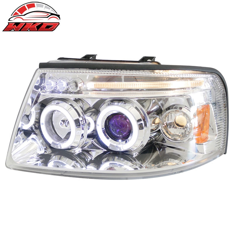 For 03-06 Ford Expedition Front Bumper Head Lights Chrome Housing Blue Projector