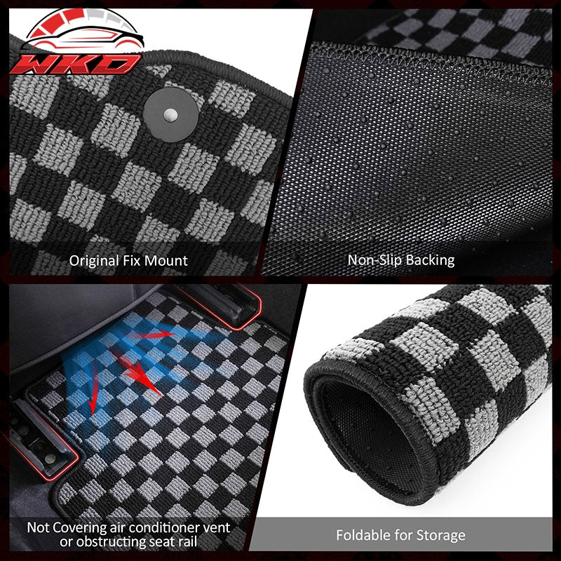 Fits 15-19 Ford Explorer Floor Mats Non-Slip Carpets Checkered Black Gray Plaid