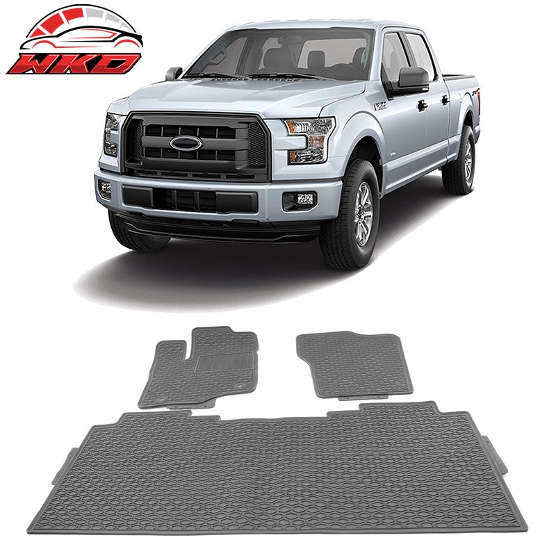 For 15-24 Ford F-150 Crew Cab Heavy Duty Gray Latex Floor Mats Front Second Row