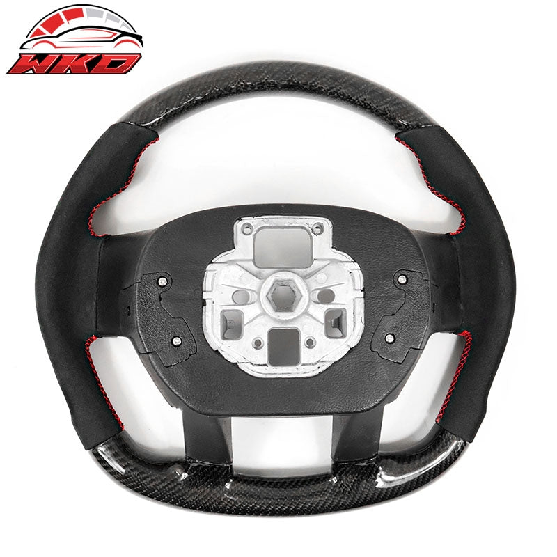 Fits 15-20 F150 17-22 F250 Carbon Fiber Steering Wheel Alcantara W/ Red Stitch