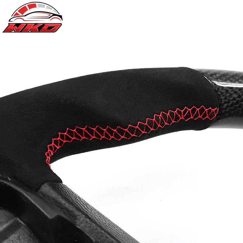 Fits 15-20 F150 17-22 F250 Carbon Fiber Steering Wheel Alcantara W/ Red Stitch