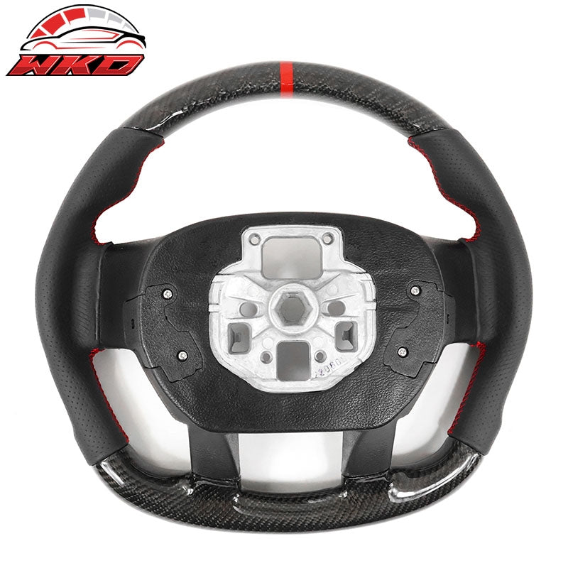 Fits 15-22 Ford F-150 F-250 Steering Wheel Carbon Fiber W/Red Stitch & Indicator