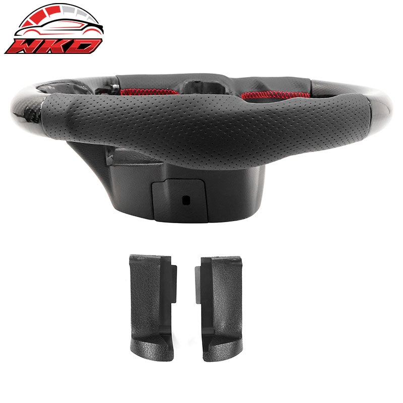 For 15-20 F150 17-22 F250 F350 Carbon Fiber Steering Wheel Leather W/ Red Stitch