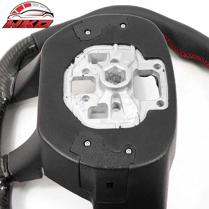 For 15-20 F150 17-22 F250 F350 Carbon Fiber Steering Wheel Leather W/ Red Stitch