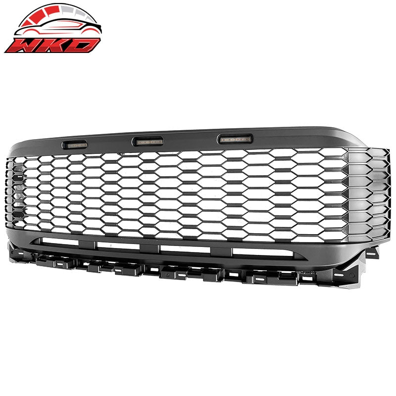 Fits 21-23 Ford F-150 Front Bumper Hood Grille ABS R Style - Matte Black W/LED
