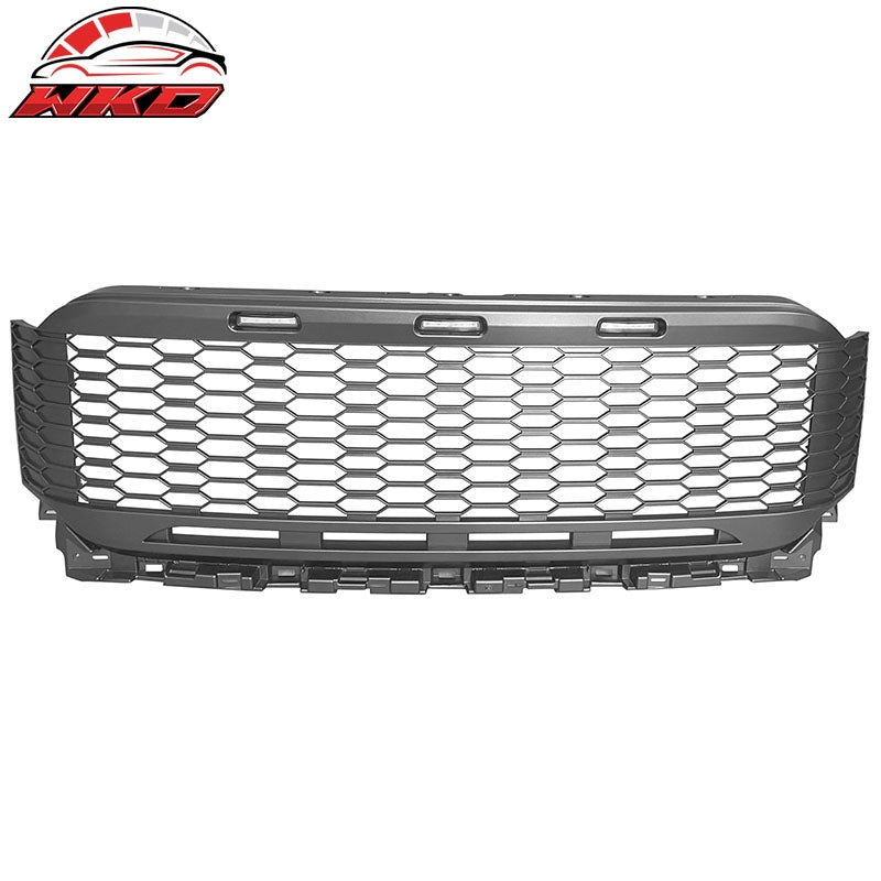 Fits 2021-2023 Ford F-150 Gray Front Mesh Hood Grill Grille ABS R Style W/LED