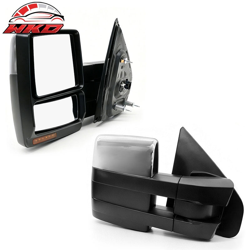 For 07-14 Ford F-150 Power Heated Side Towing Mirrors w/ LED Signal Puddle Light