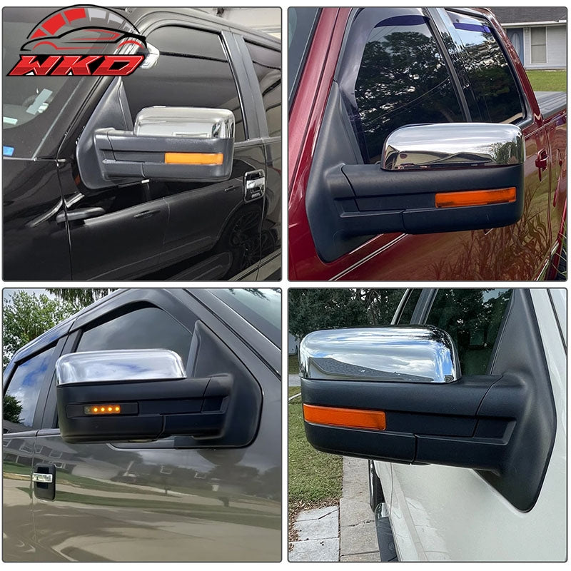Fits 09-14 Ford F-150 Rear View Side Mirror Covers Upper Caps Chrome ABS Pair
