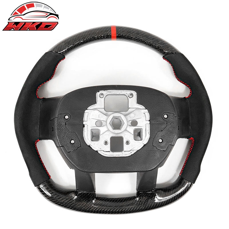 Fits 15-22 Ford F-150 Steering Wheel W/Red Stitch & Indicator Carbon Fiber CF