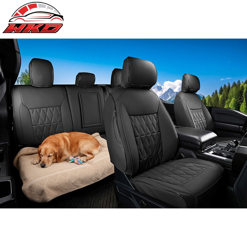 Fits 15-20 Ford F150 17-22 F250 F350 F450 Crew Cab Seat Covers Full Set Black