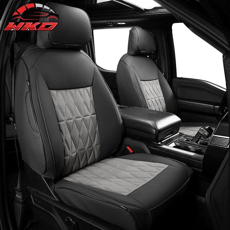 Wholesale For 15-20 Ford F150 17-22 F250 F350 F450 Crew Cab Seat Cover Full Set Black&Gray - Wikond Auto