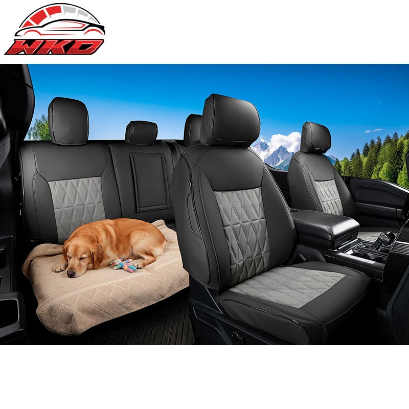 Wholesale For 15-20 Ford F150 17-22 F250 F350 F450 Crew Cab Seat Cover Full Set Black&Gray - Wikond Auto