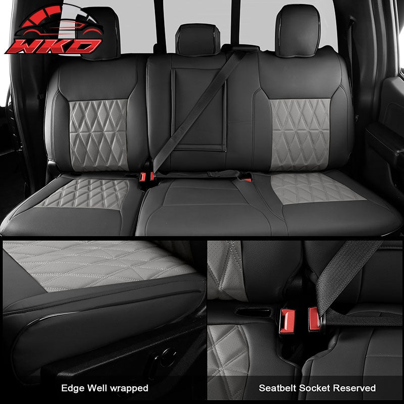 Wholesale For 15-20 Ford F150 17-22 F250 F350 F450 Crew Cab Seat Cover Full Set Black&Gray - Wikond Auto