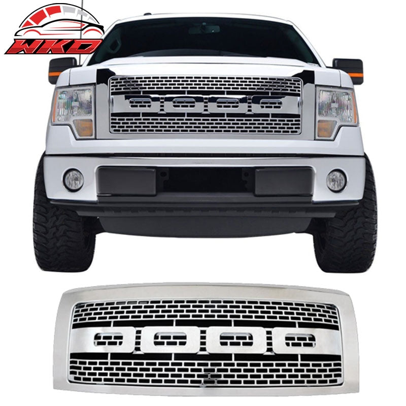 Fits 09-14 F150 R Style Front Bumper Grille Hood Mesh With Shell - Chrome