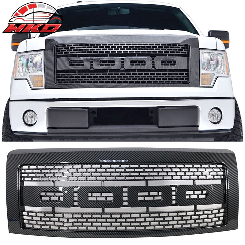 Fit 09-14 Ford F150 R Style Front Upper Grille Mesh Grill Carbon Fiber Print