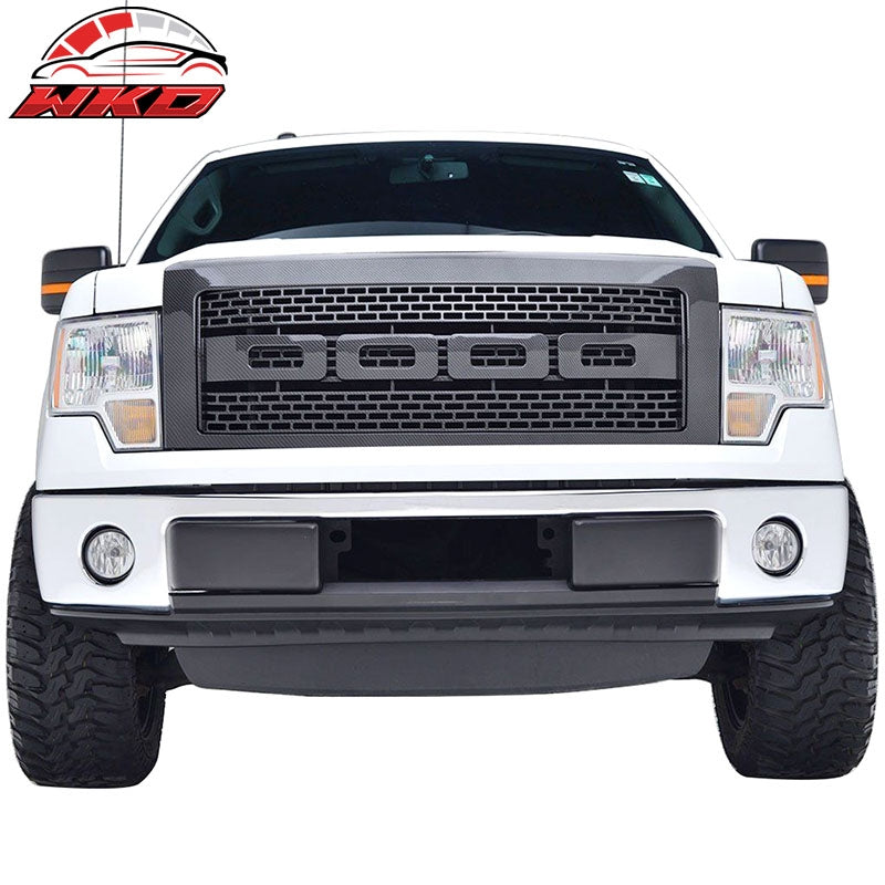 Fit 09-14 Ford F150 R Style Front Upper Grille Mesh Grill Carbon Fiber Print