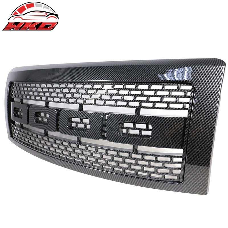 Fit 09-14 Ford F150 R Style Front Upper Grille Mesh Grill Carbon Fiber Print