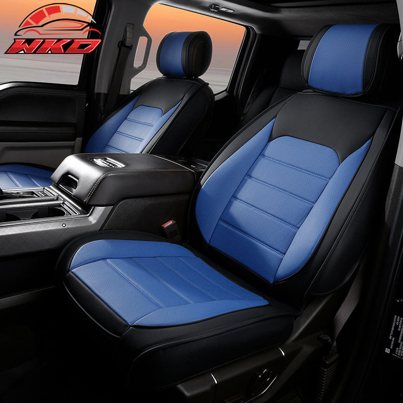 For 09-26 Ford F150 Crew Cab Pickup Seat Covers PU Leather 5 Seats - Black&Blue