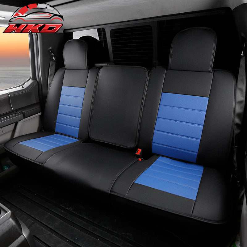 For 09-26 Ford F150 Crew Cab Pickup Seat Covers PU Leather 5 Seats - Black&Blue