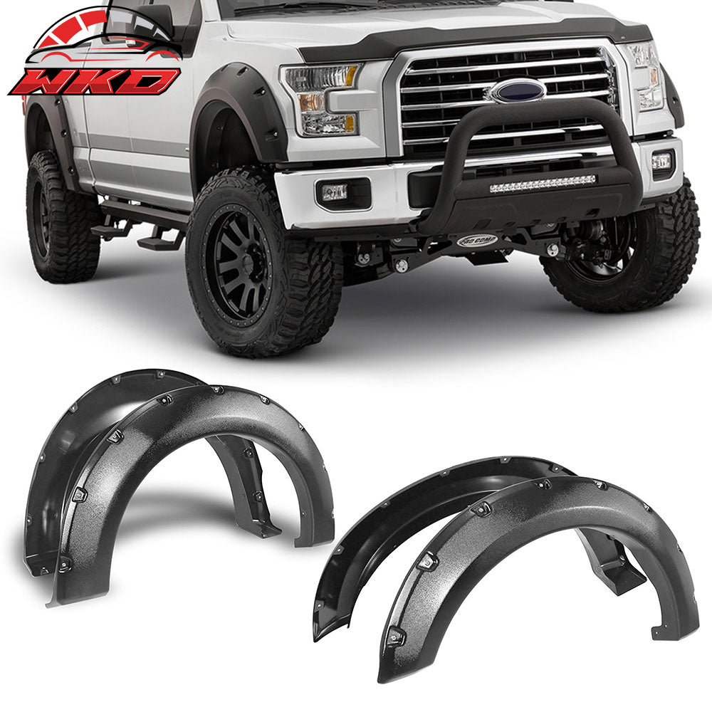 Fits 15-22 FORD F150 Pocket-Riveted Style Textured Black Fender Flares ABS