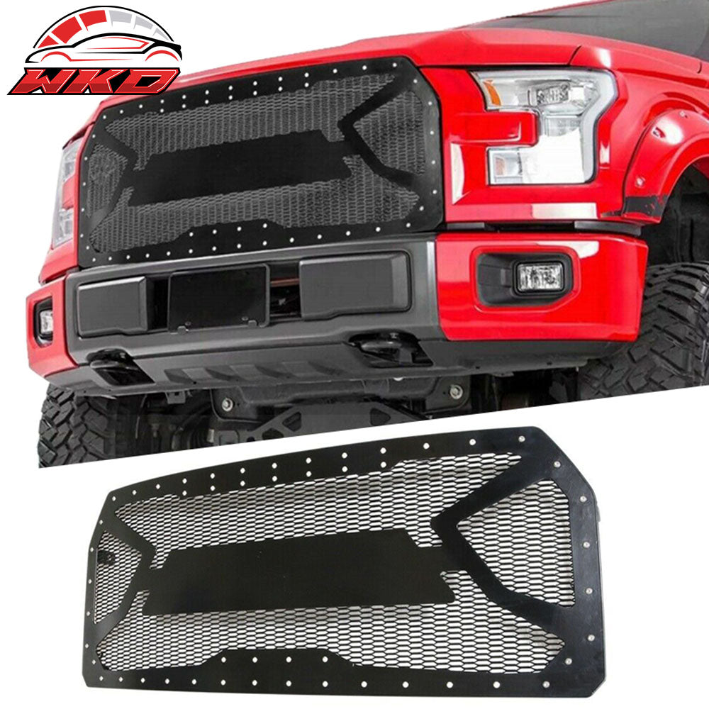 Fits 15-22 Ford F-150 Front Bumper Upper Hood Mesh Grille Guard Unpainted Black
