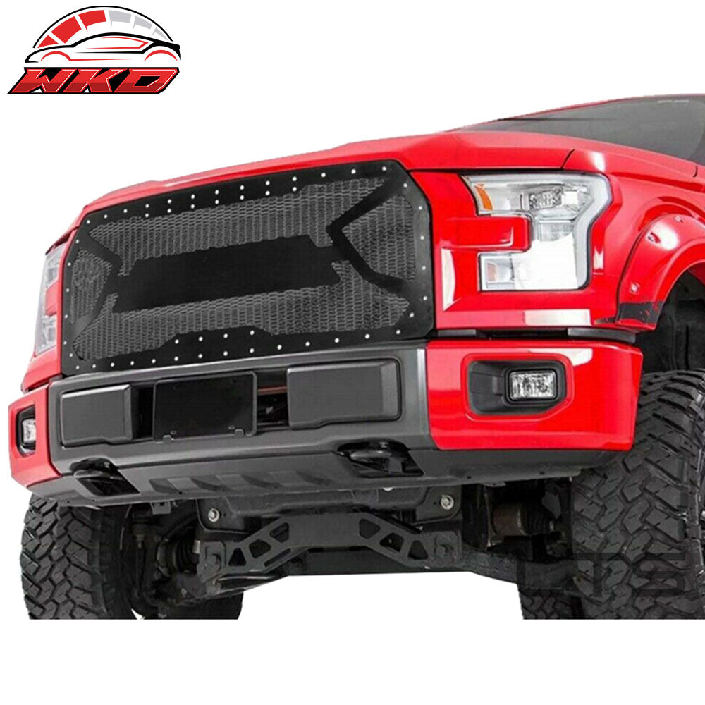 Fits 15-22 Ford F-150 Front Bumper Upper Hood Mesh Grille Guard Unpainted Black