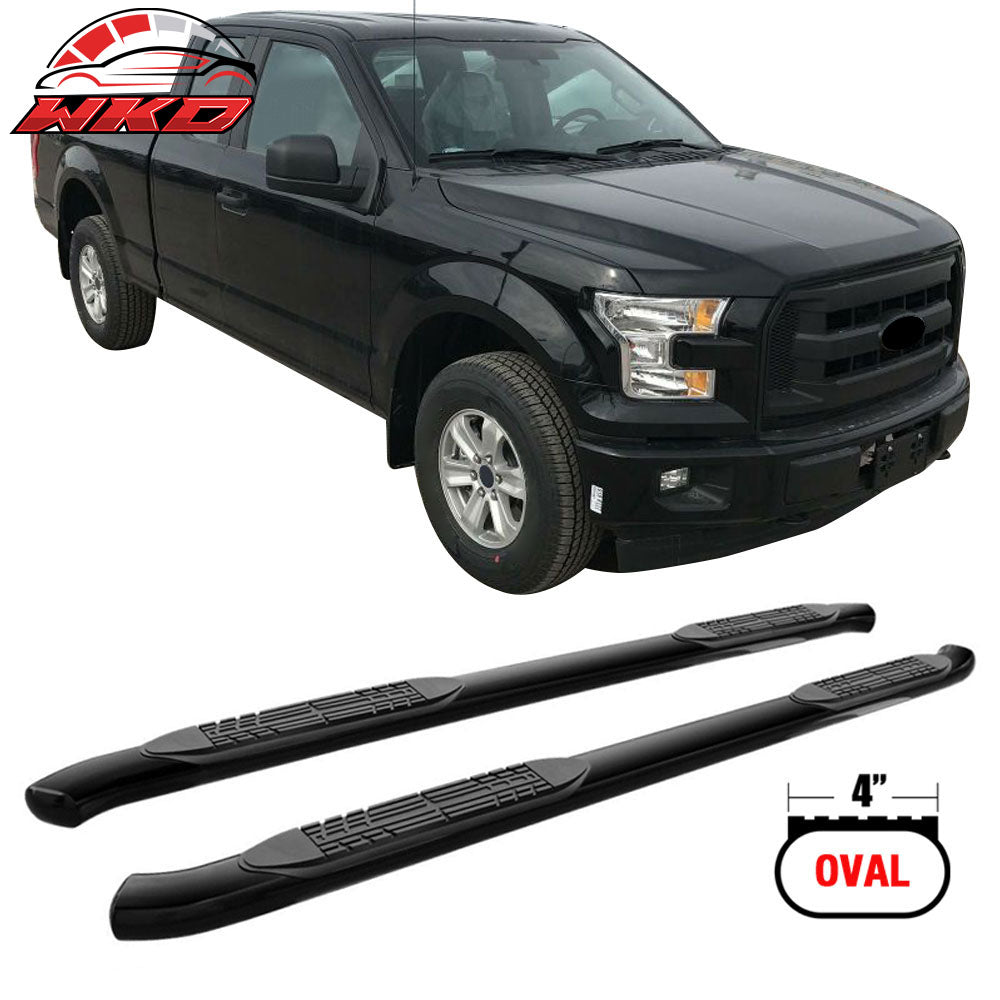 Fits 15-22 F150 Super Cab 4 Inch Oval Black Curved Side Step Bars Running Boards