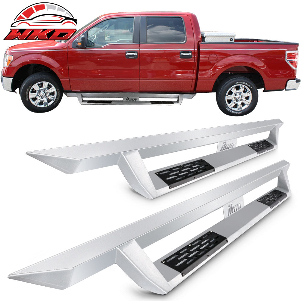 Fits 09-14 Ford F150 Crew Cab IKON V1 Style Running Boards Side Step Bar Silver