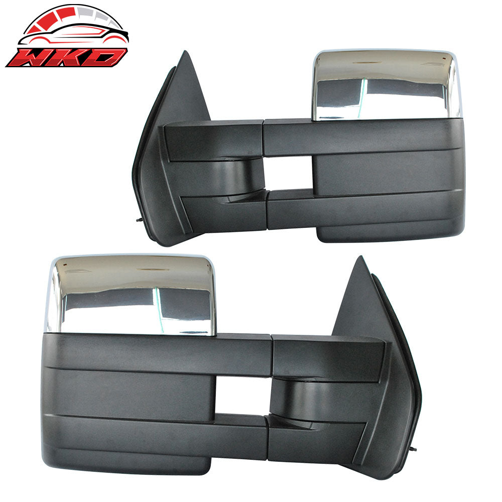 Fits 09-14 F150 Towing Mirrors Power Heated Turn Signal Puddle Light Pair Chrome