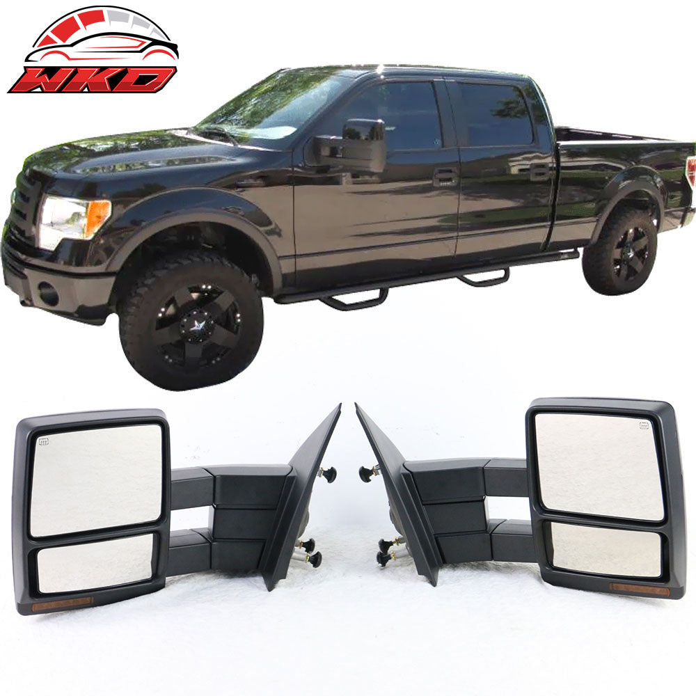 Fits 07-14 F150 Towing Mirrors Power Heated Turn Signal Puddle Light LH RH 2PC
