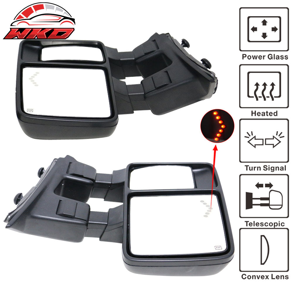 Fits 08-15 F250 Super Duty Towing Tow Mirrors Power Heated Signal Arrow Light