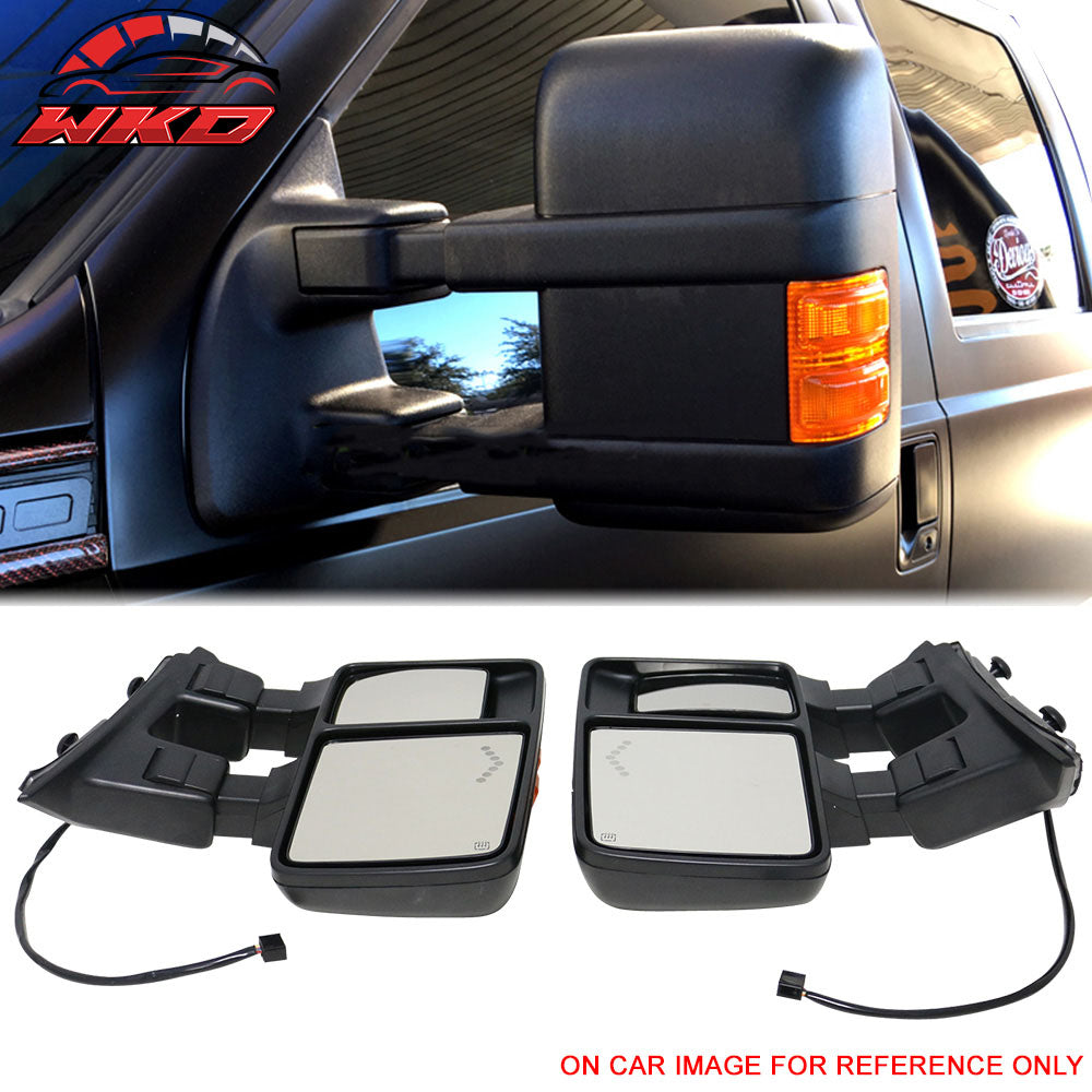 Fits 08-15 F250 Super Duty Towing Tow Mirrors Power Heated Signal Arrow Light