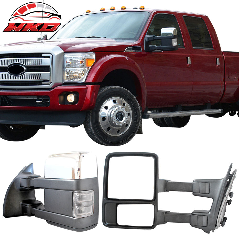 Fits 99-15 F250-F550 Superduty Side Towing Mirror Manual Signal Light Chrome 2PC