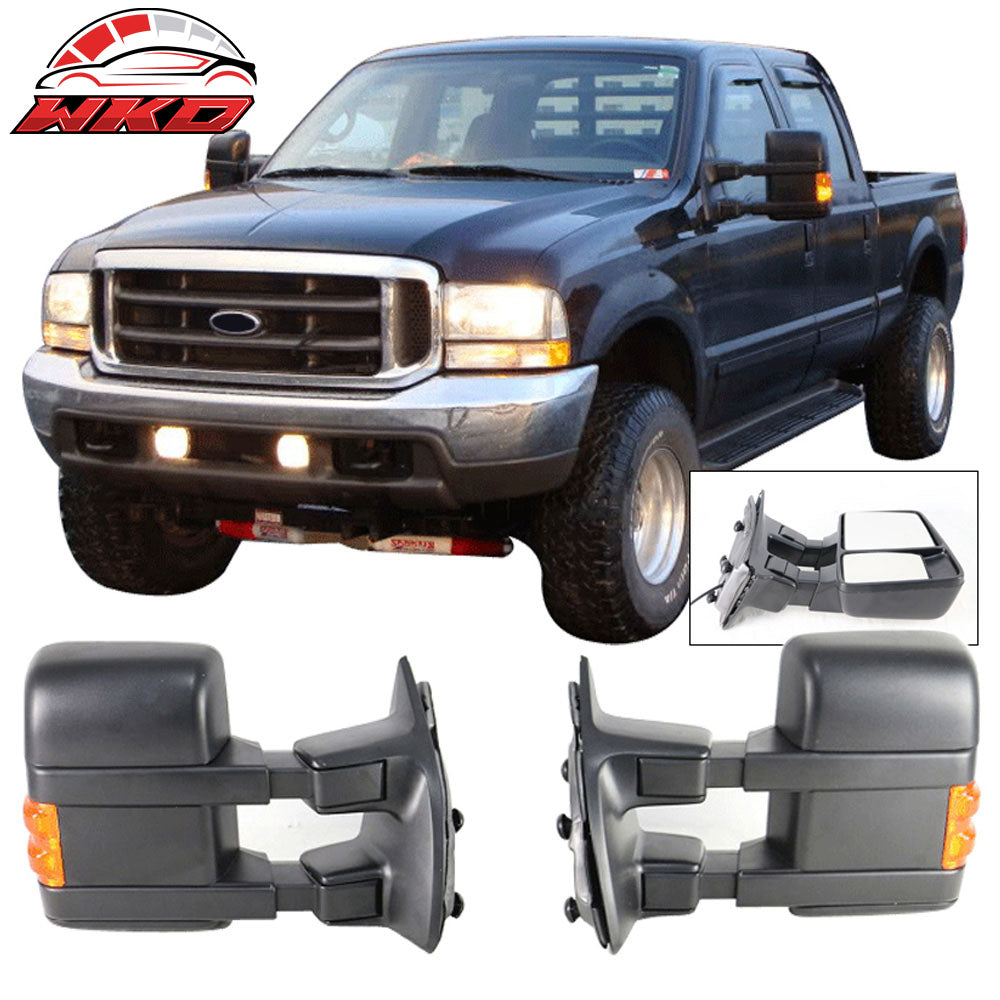 Functional Signal Light Fits 99-15 Ford F250-550 Tow Towing Mirrors Manual Pair