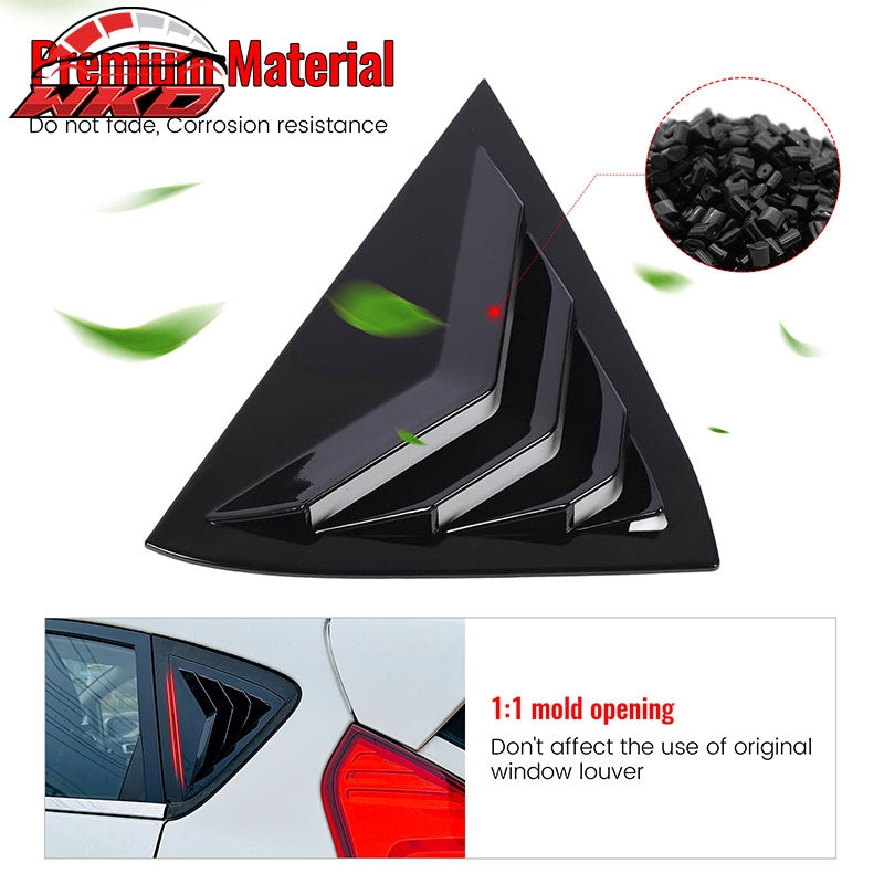 Fits 11-19 Ford Fiesta Hatchback Rear Side Window Louvers Scoop Vent Gloss Black