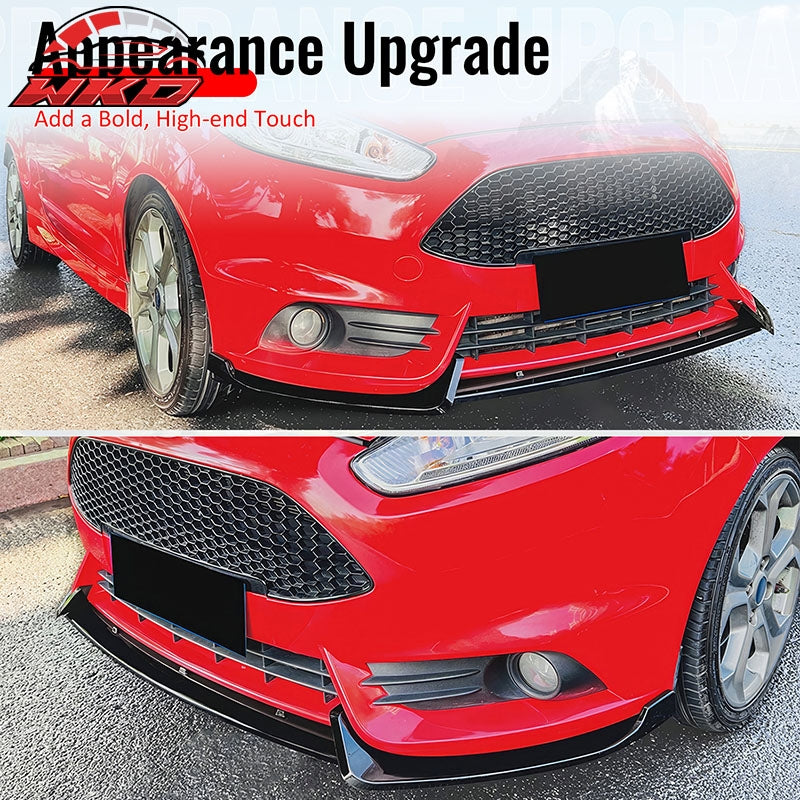 Fits 14-19 Ford Fiesta ST & ST Line IKON Style Front Bumper Lip Gloss Black 3PCS
