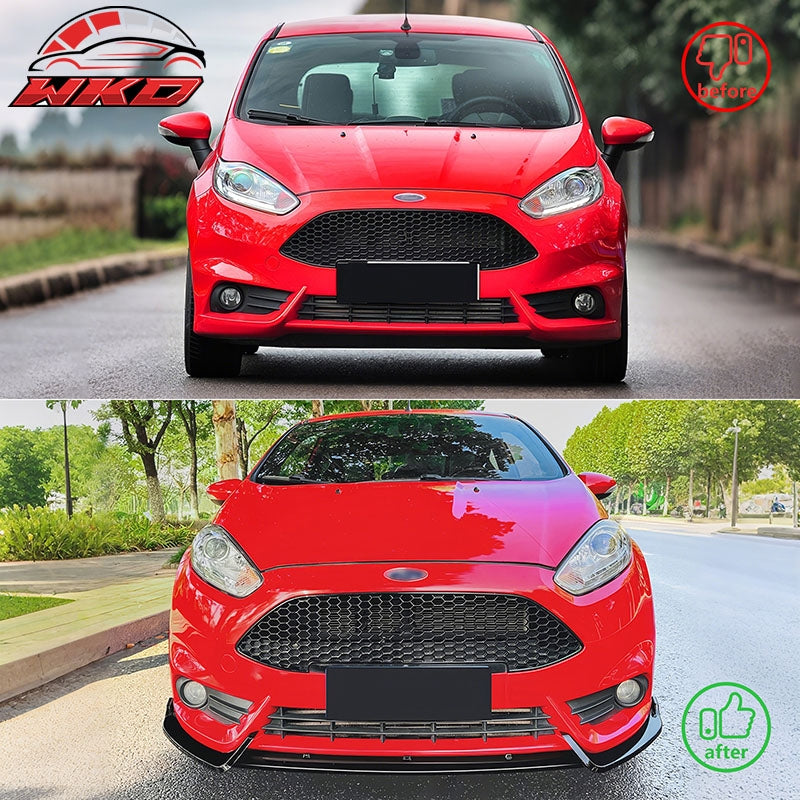 Fits 14-19 Ford Fiesta ST & ST Line IKON Style Front Bumper Lip Gloss Black 3PCS