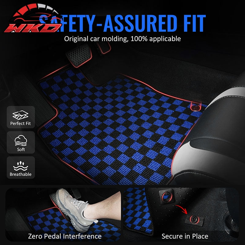 Fits 12-18 Ford Focus Anti-slip Floor Mats Checkered Carpets Black Blue Plaid