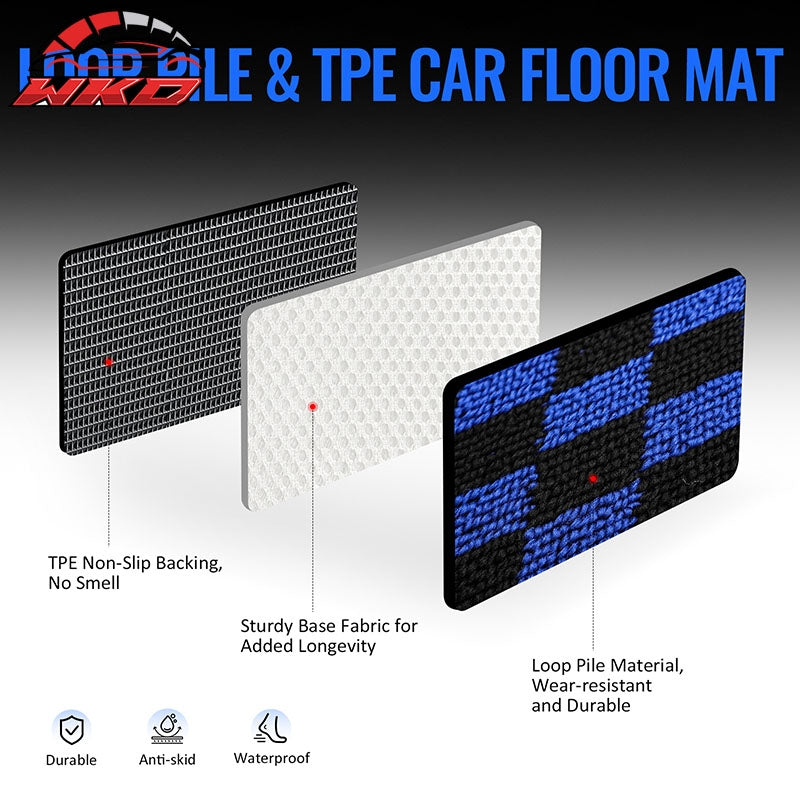 Fits 12-18 Ford Focus Anti-slip Floor Mats Checkered Carpets Black Blue Plaid