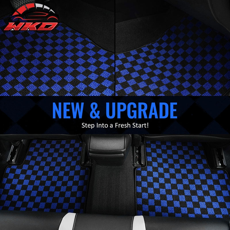 Fits 12-18 Ford Focus Anti-slip Floor Mats Checkered Carpets Black Blue Plaid