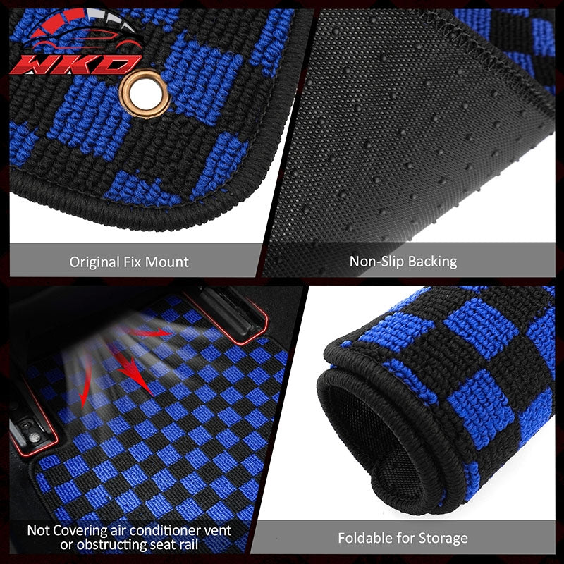 Fits 12-18 Ford Focus Anti-slip Floor Mats Checkered Carpets Black Blue Plaid
