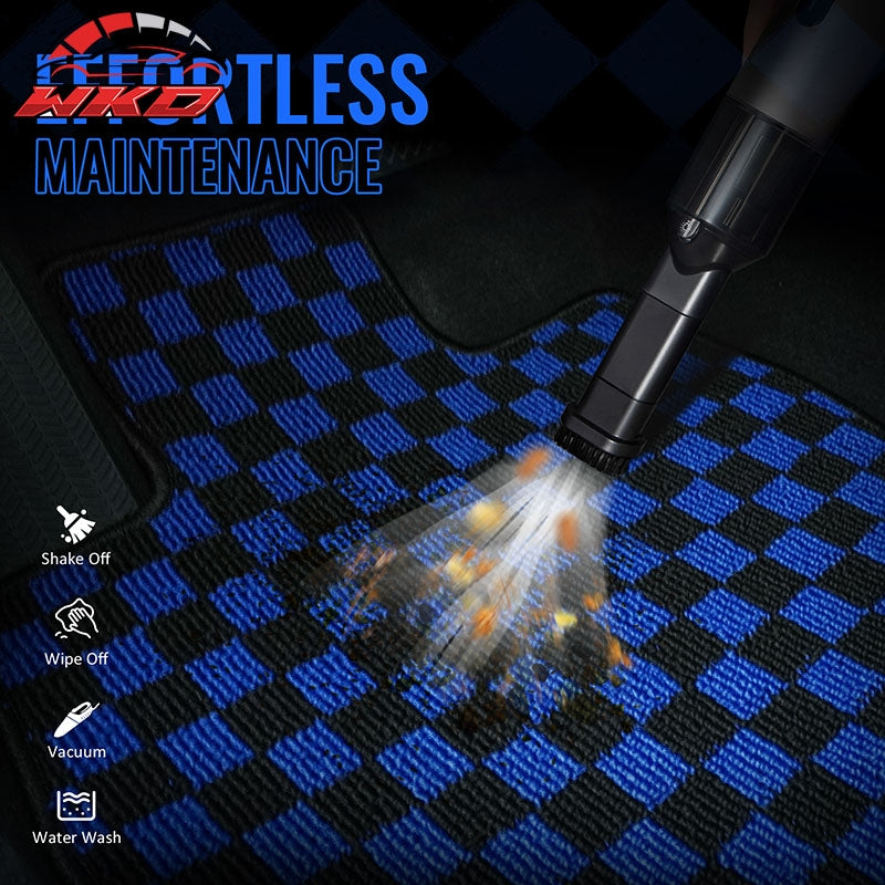 Fits 12-18 Ford Focus Anti-slip Floor Mats Checkered Carpets Black Blue Plaid