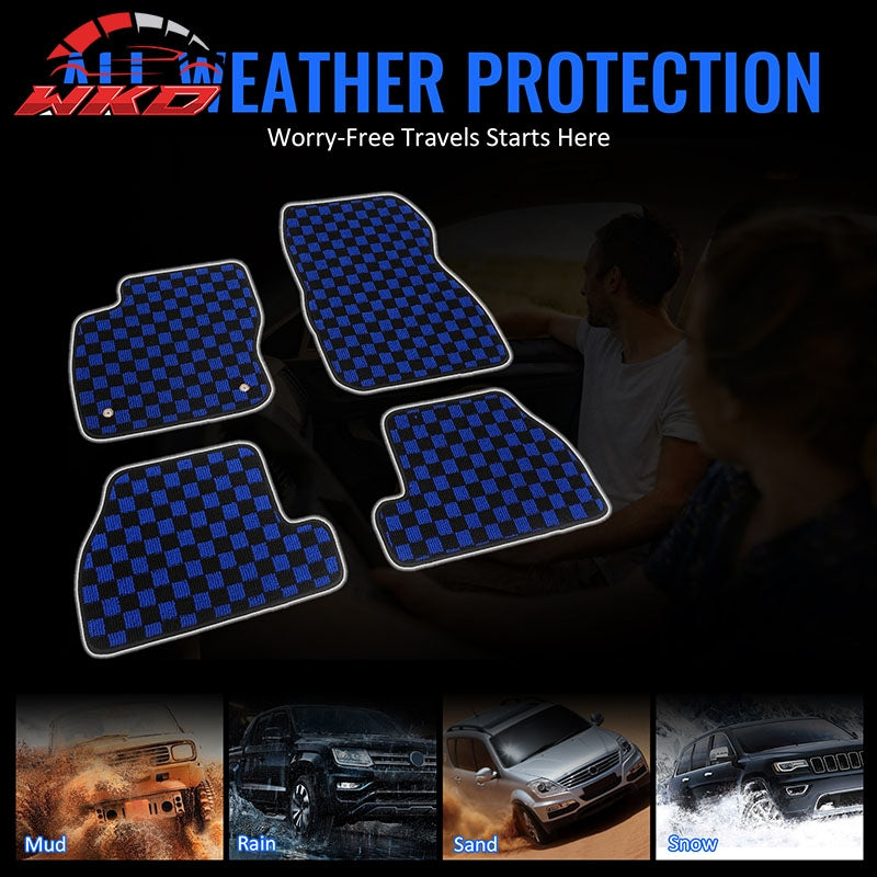 Fits 12-18 Ford Focus Anti-slip Floor Mats Checkered Carpets Black Blue Plaid