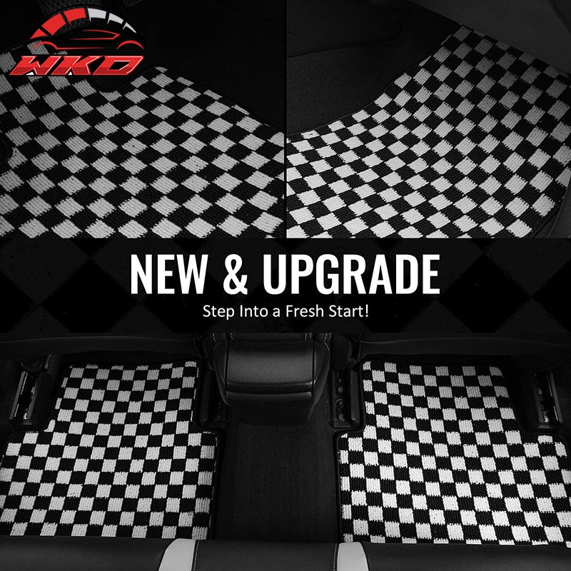 Fits 12-18 Ford Focus Anti-slip Floor Mats Checkered Carpets Black White Plaid