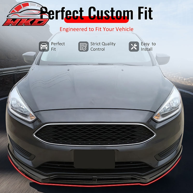 Fits 15-18 Ford Focus IKON Style Front Bumper Lip Spoiler Matte Black PP 3PCS
