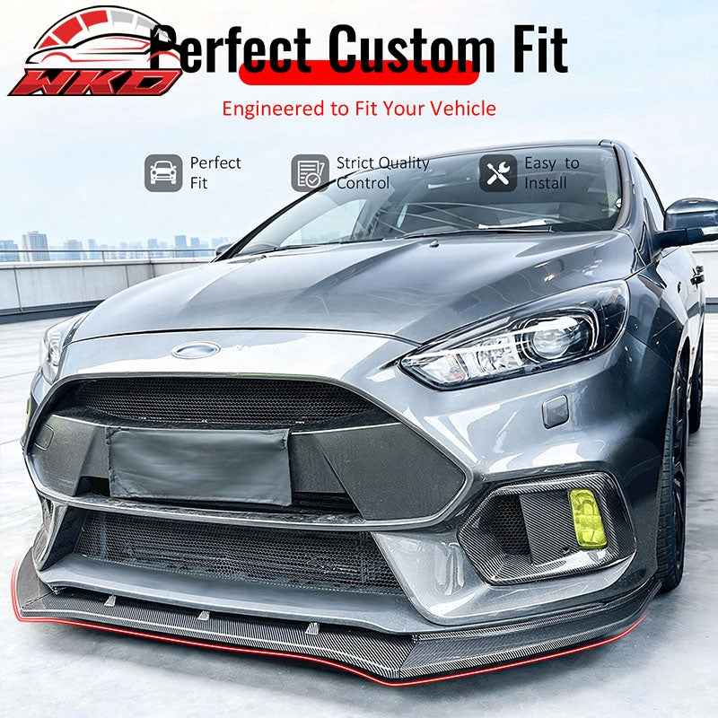 Fits 16-18 Ford Focus RS IKON Style Front Bumper Lip ABS Carbon Fiber Print 3PCS