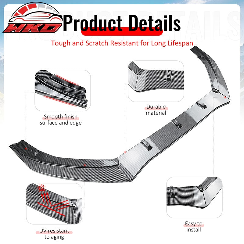 Fits 16-18 Ford Focus RS IKON Style Front Bumper Lip ABS Carbon Fiber Print 3PCS