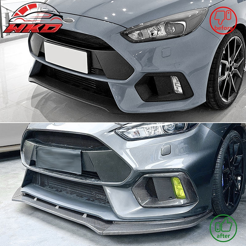 Fits 16-18 Ford Focus RS IKON Style Front Bumper Lip ABS Carbon Fiber Print 3PCS