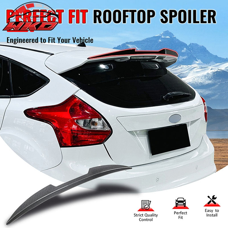 Fits 13-18 Ford Focus ST V Style Rear Roof Window Spoiler ABS Carbon Fiber Print