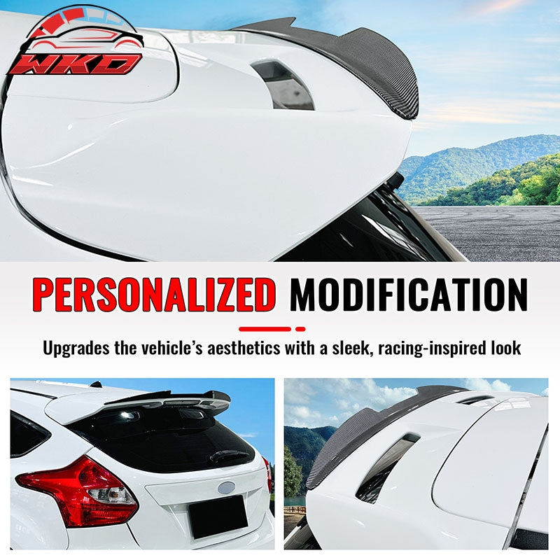 Fits 13-18 Ford Focus ST V Style Rear Roof Window Spoiler ABS Carbon Fiber Print